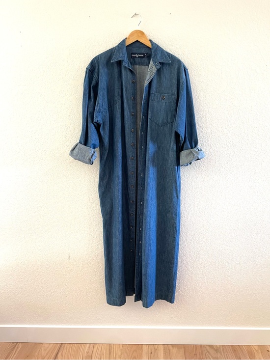 Ralph Lauren Dresses & Skirts - Ralph Lauren Denim Midi Shirt Dress Duster in Indigo Blue Vintage 70s 80s